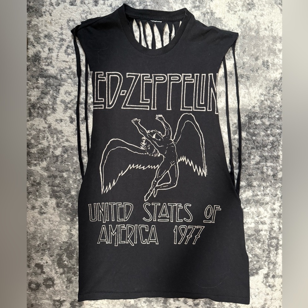 Altered Led Zeppelin Black Fringe Sleeveless Top